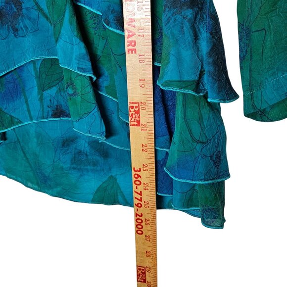 Click By Color Me Cotton Floral Layered Tunic S Blue Green Womens Shirt Blouse - Picture 7 of 9
